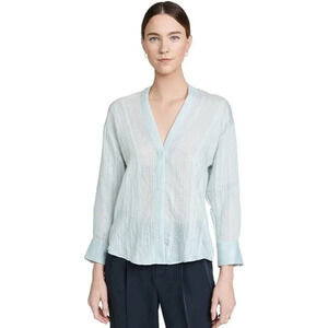 Vince Womens Stripe Tunic Blouse XS Blue Minimalist Lagenlook Career V Neck